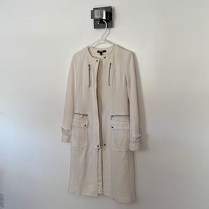 DKNY Crème Cotton Denim Long Waisted Coat